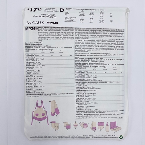 McCalls MP349 Kitchen Accessories & Apron Pattern Sz:One Size - Picture 3 of 5